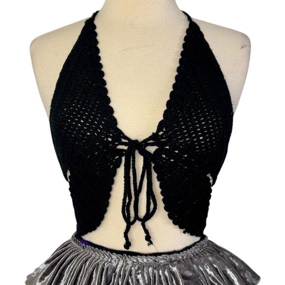 Y2K Crochet Butterfly Top Velvet Mesh Tutu Outfit Gothic Festival Cyberpunk OS - Picture 5 of 15